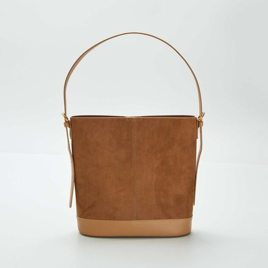 Dual-fabric bucket bag BROWN