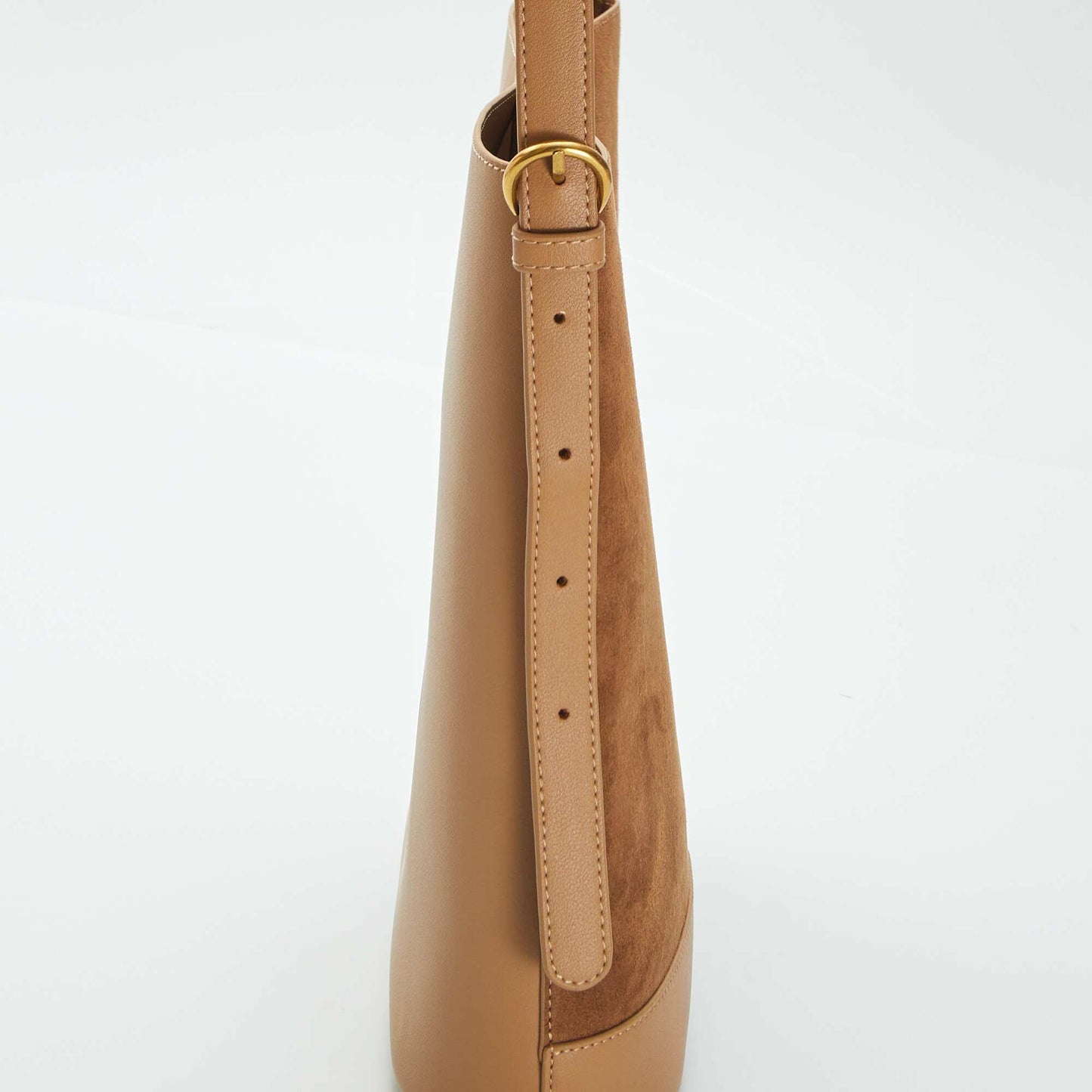 Dual-fabric bucket bag BROWN