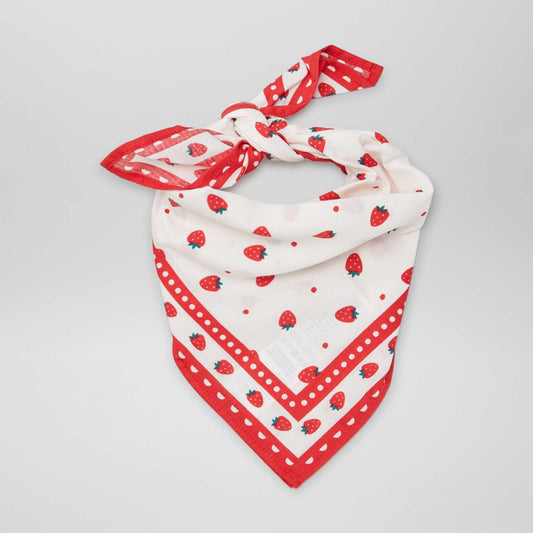 Strawberry print floaty scarf WHITE