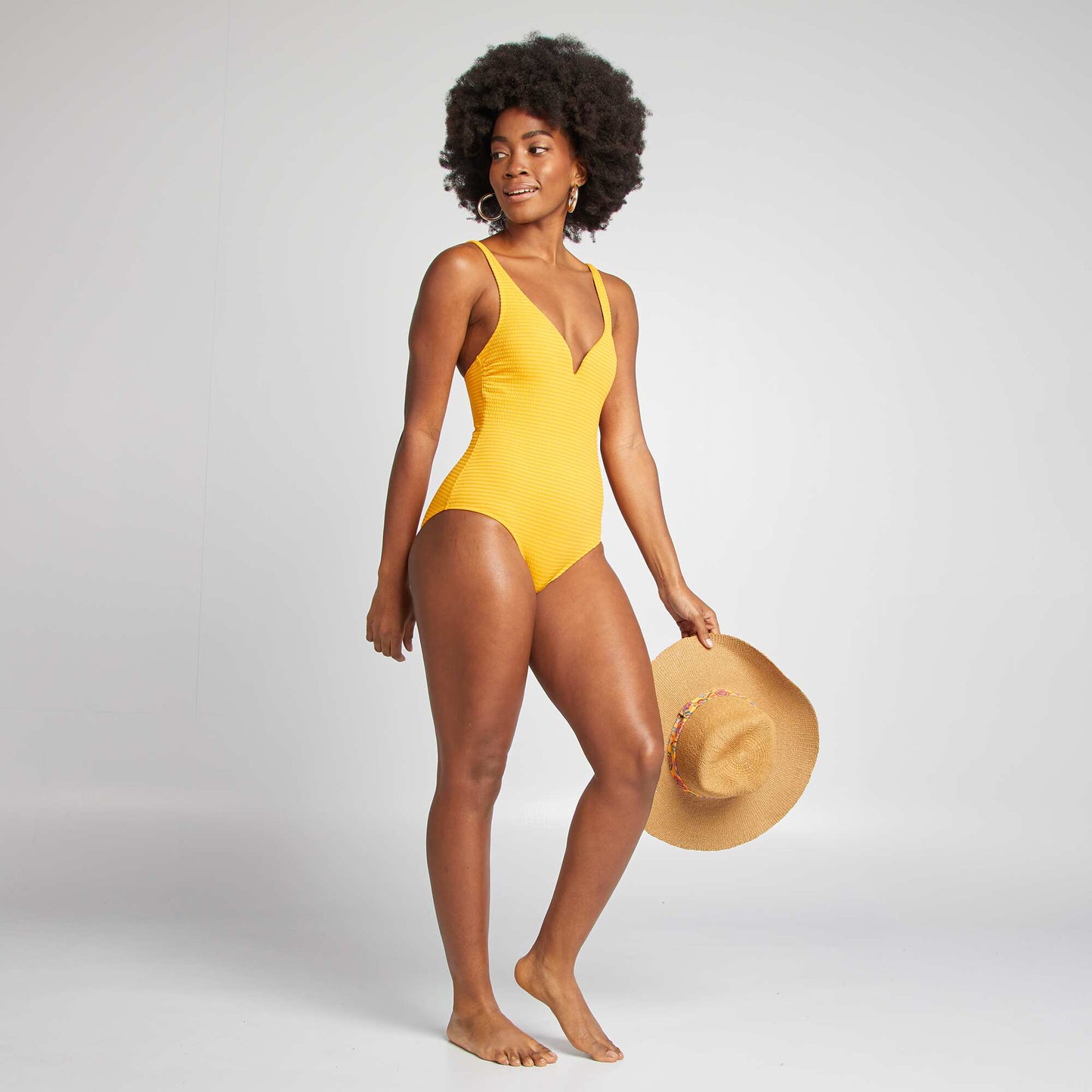 Straw hat with patterned ribbon YELLOW