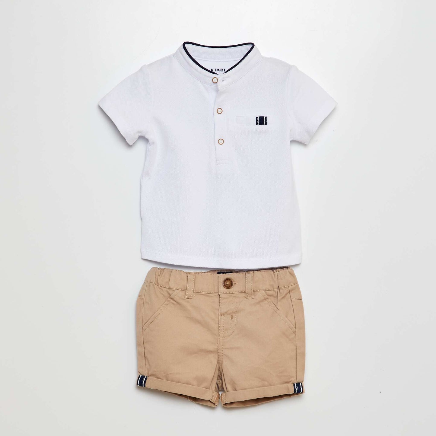 Polo-style T-shirt + twill shorts 2-piece set - 2-piece set BEIGE