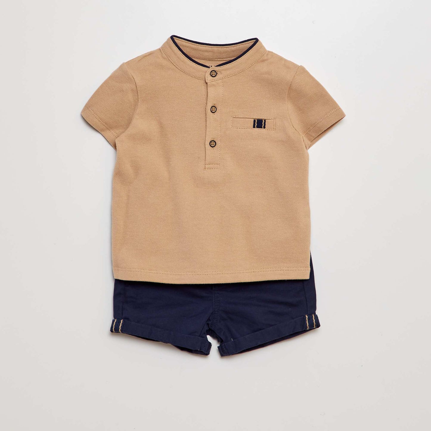 Polo-style T-shirt + twill shorts 2-piece set - 2-piece set BLUE