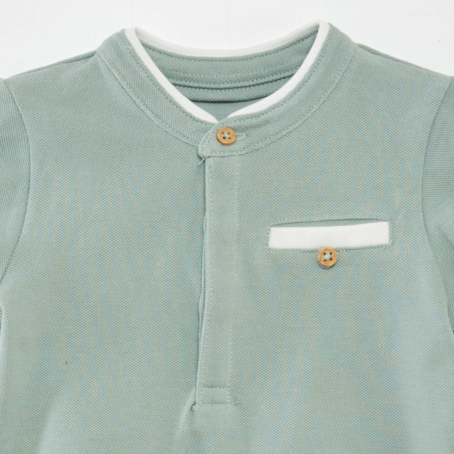 Cotton piqué polo shirt with mandarin collar GREEN