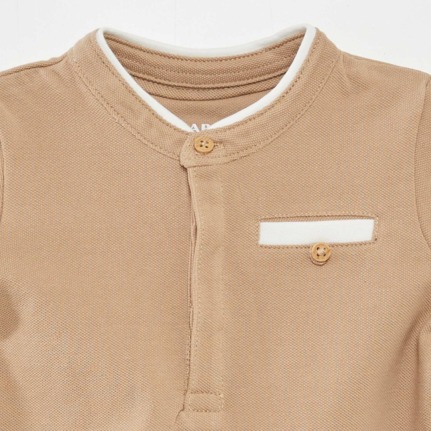 Cotton piqué polo shirt with mandarin collar BEIGE