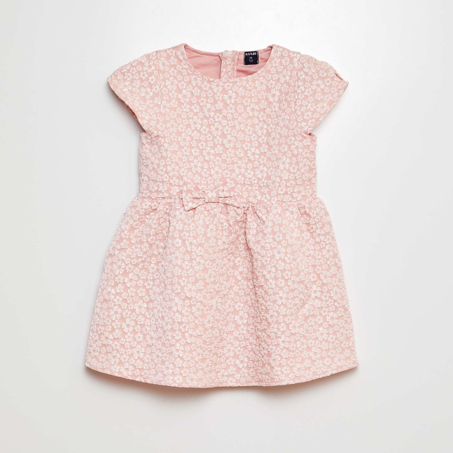 Chunky knit dress with embroidered flowers for special occasions PINK