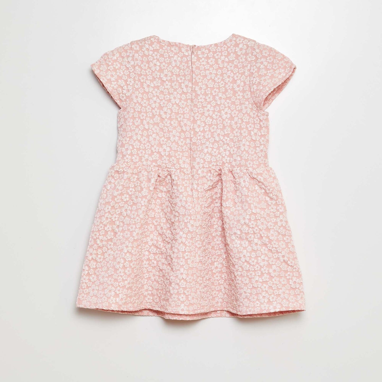 Chunky knit dress with embroidered flowers for special occasions PINK