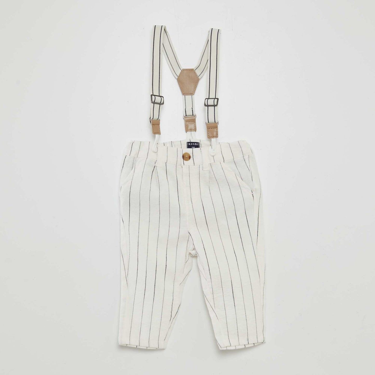 Striped trousers with adjustable and detachable braces WHITE