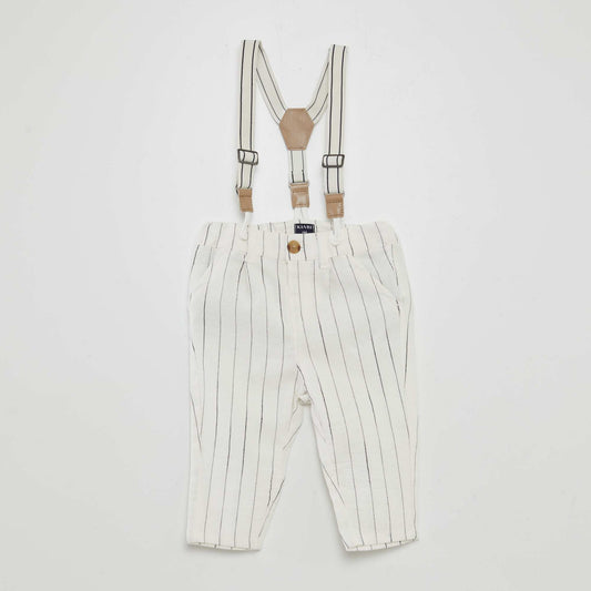 Striped trousers with adjustable and detachable braces WHITE