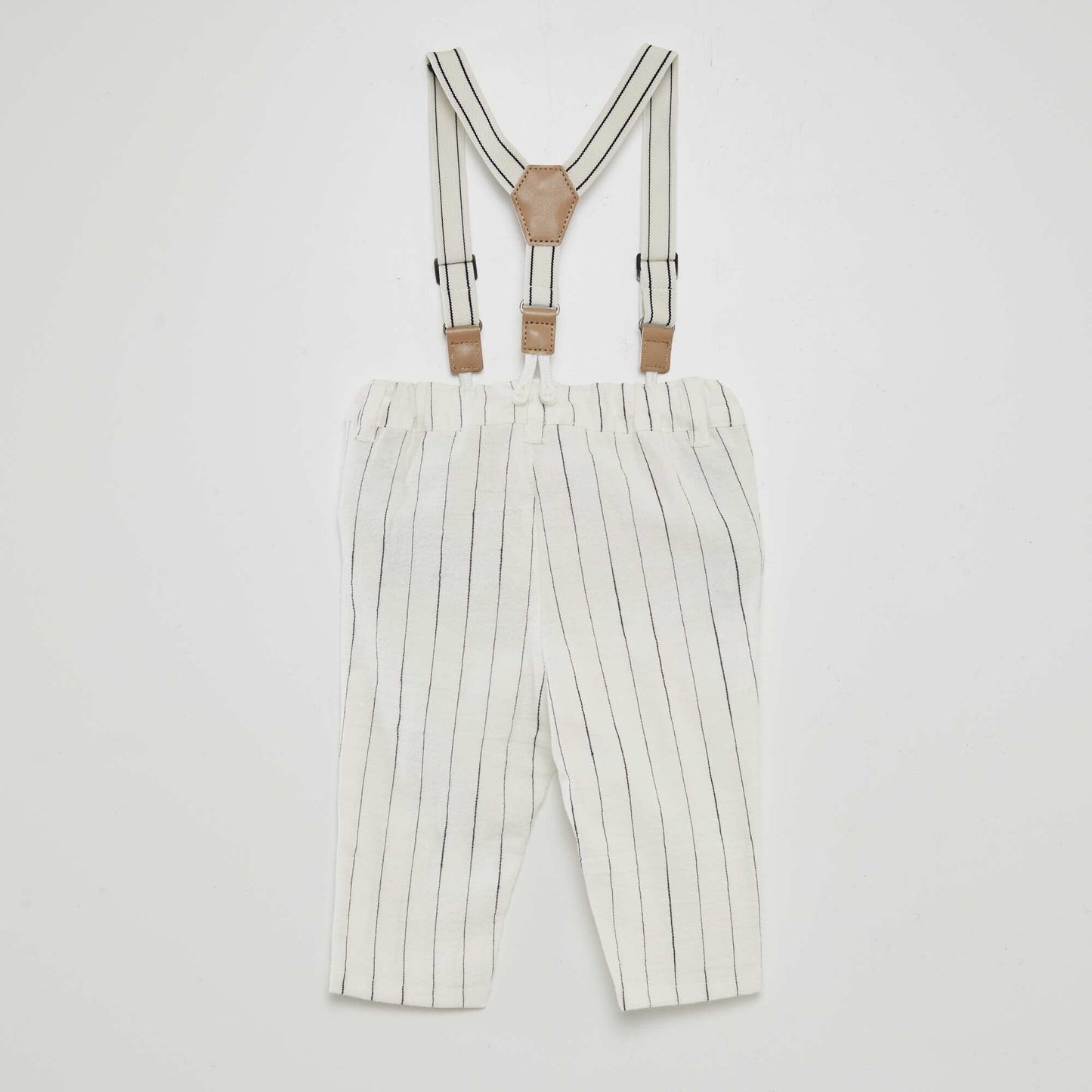 Striped trousers with adjustable and detachable braces WHITE