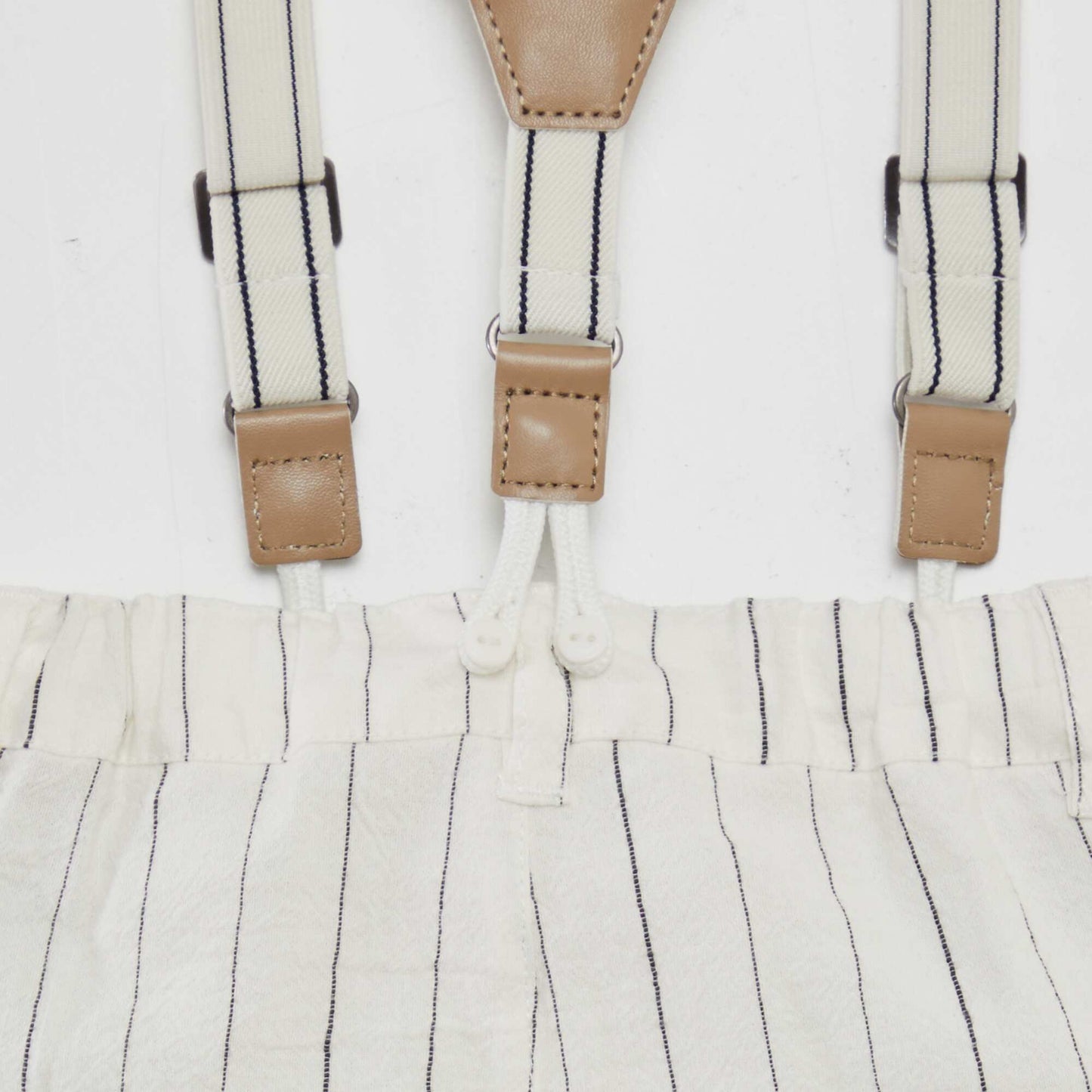 Striped trousers with adjustable and detachable braces WHITE