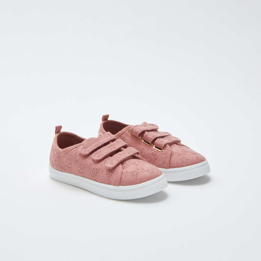 Velcro trainers with embroidery BEIGE