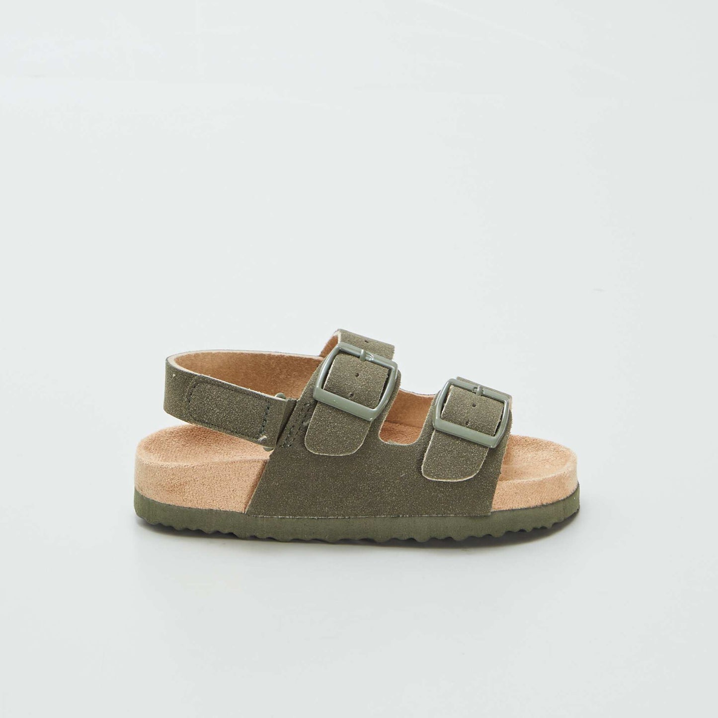 Adjustable suedette mules with hook-and-loop fastening KHAKI