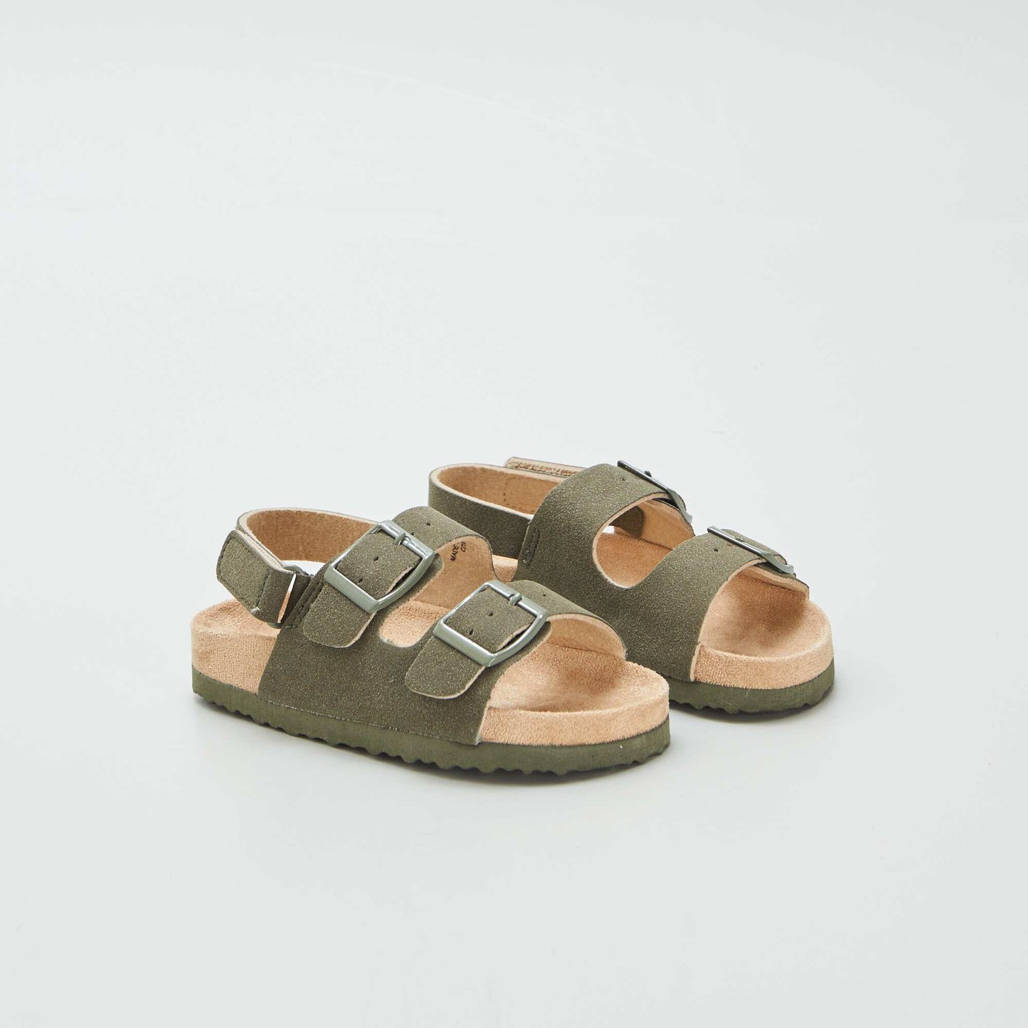 Adjustable suedette mules with hook-and-loop fastening KHAKI