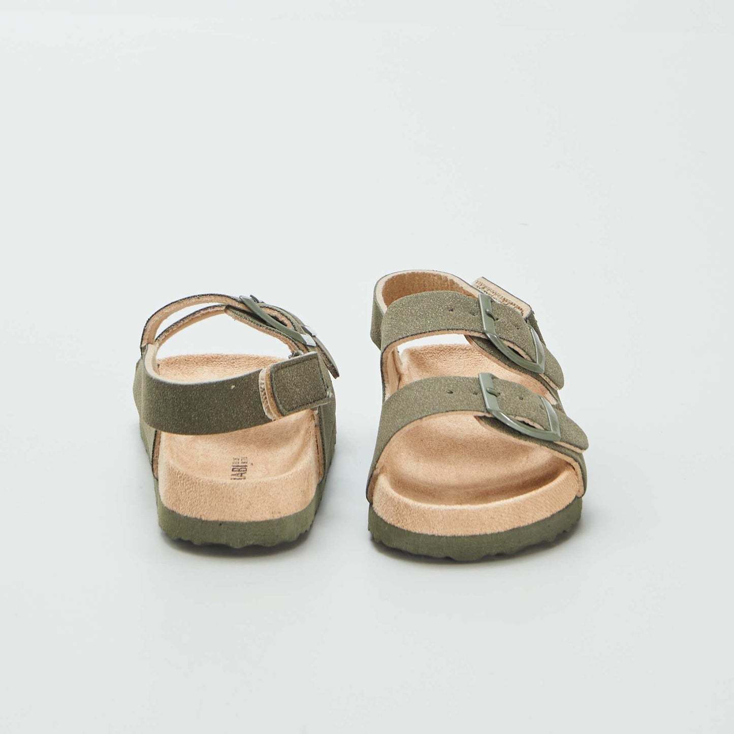 Adjustable suedette mules with hook-and-loop fastening KHAKI