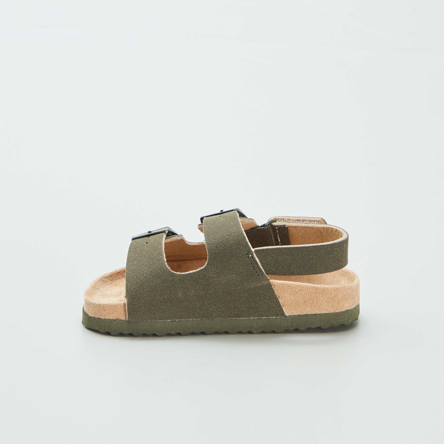 Adjustable suedette mules with hook-and-loop fastening KHAKI