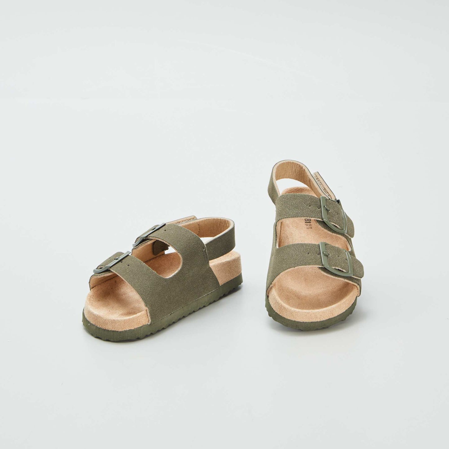 Adjustable suedette mules with hook-and-loop fastening KHAKI