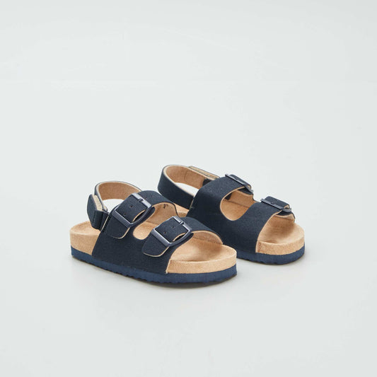 Adjustable suedette mules with hook-and-loop fastening BLUE