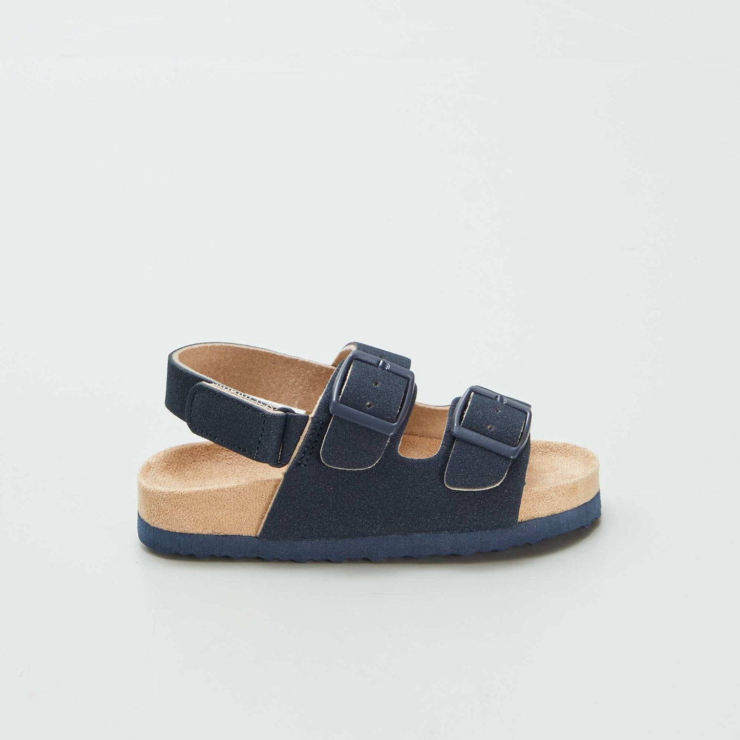 Adjustable suedette mules with hook-and-loop fastening BLUE