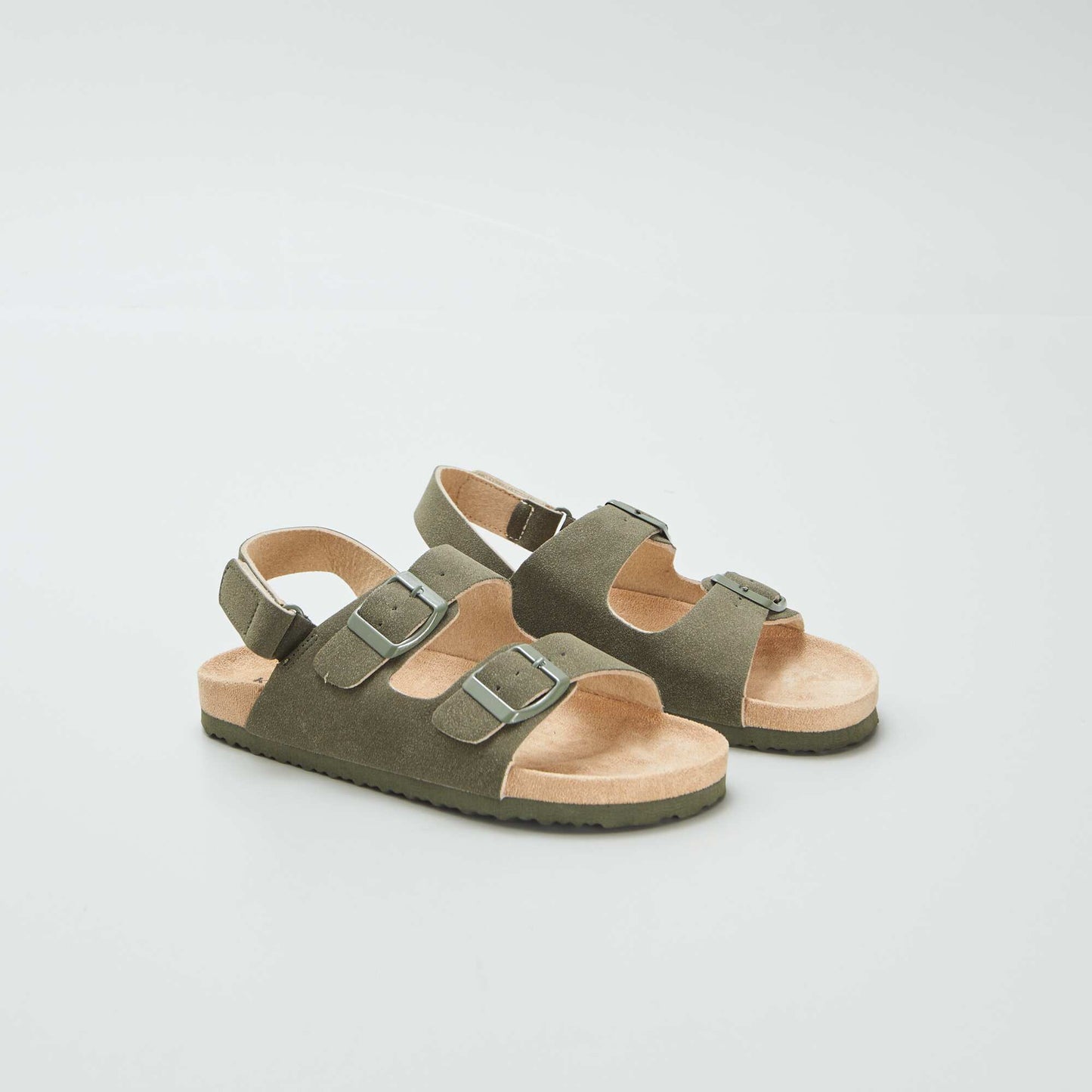 Suedette mules with hook-and-loop fastening KHAKI