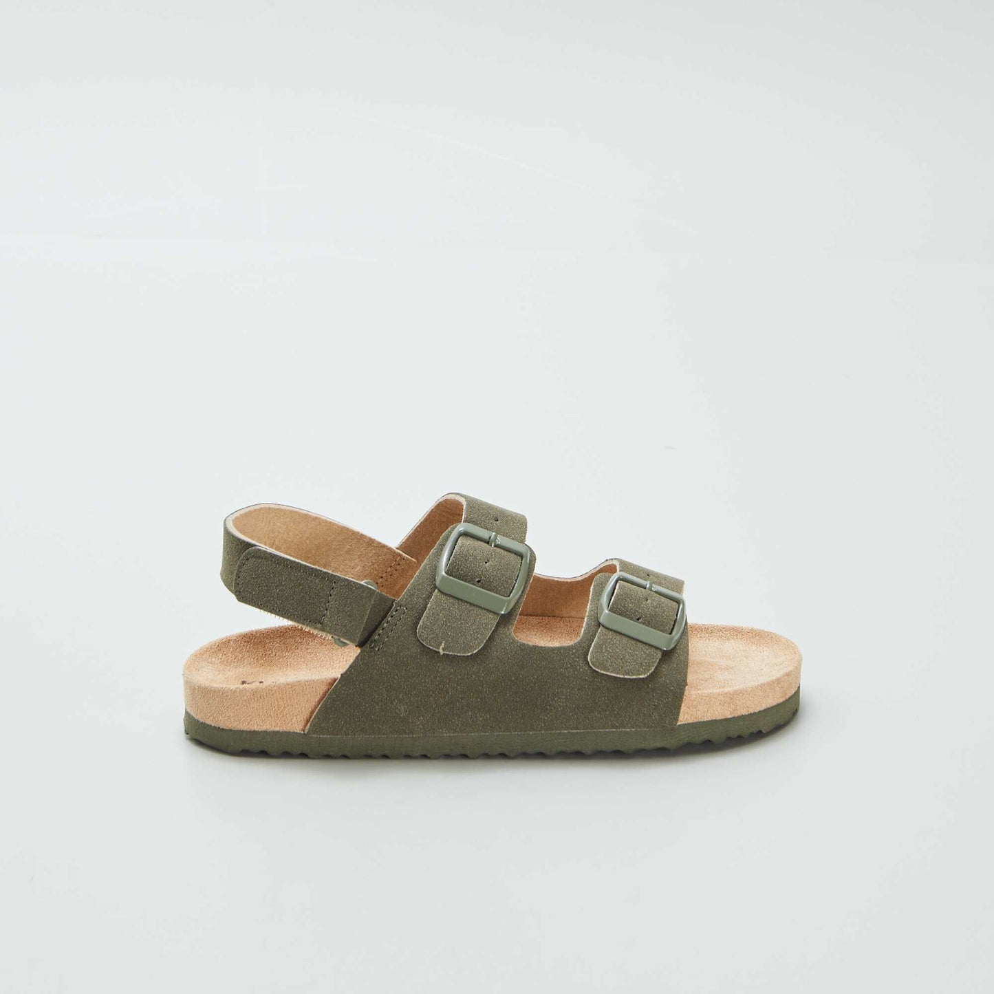 Suedette mules with hook-and-loop fastening KHAKI