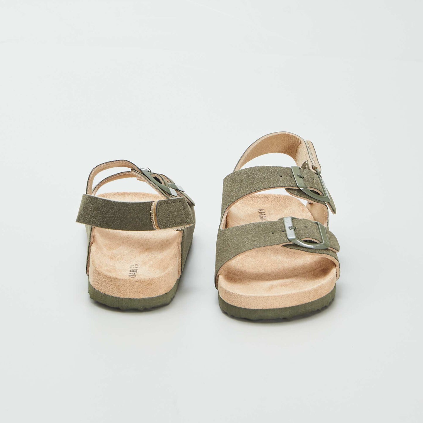 Suedette mules with hook-and-loop fastening KHAKI