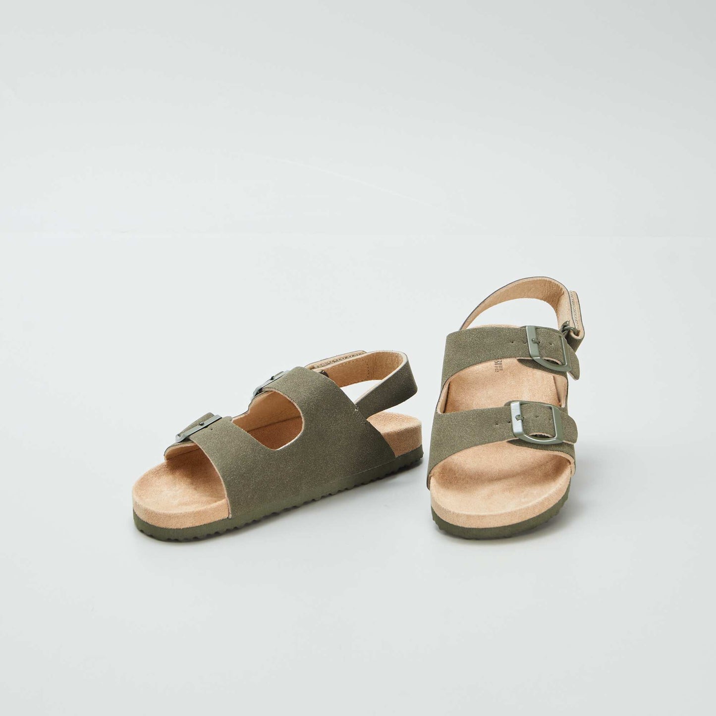 Suedette mules with hook-and-loop fastening KHAKI