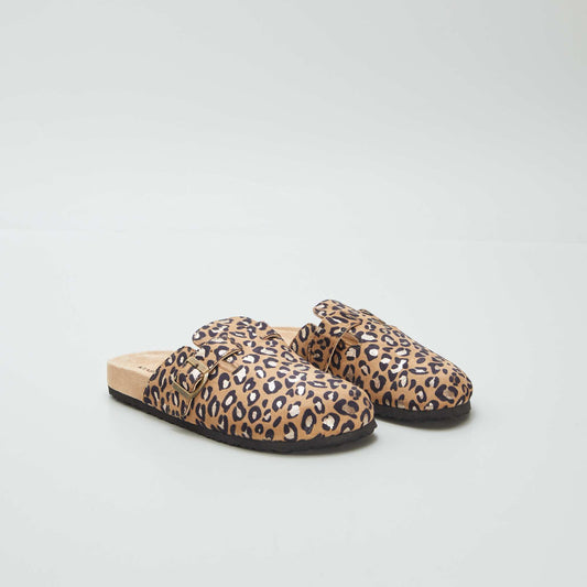 Leopard print suedette clogs BEIGE