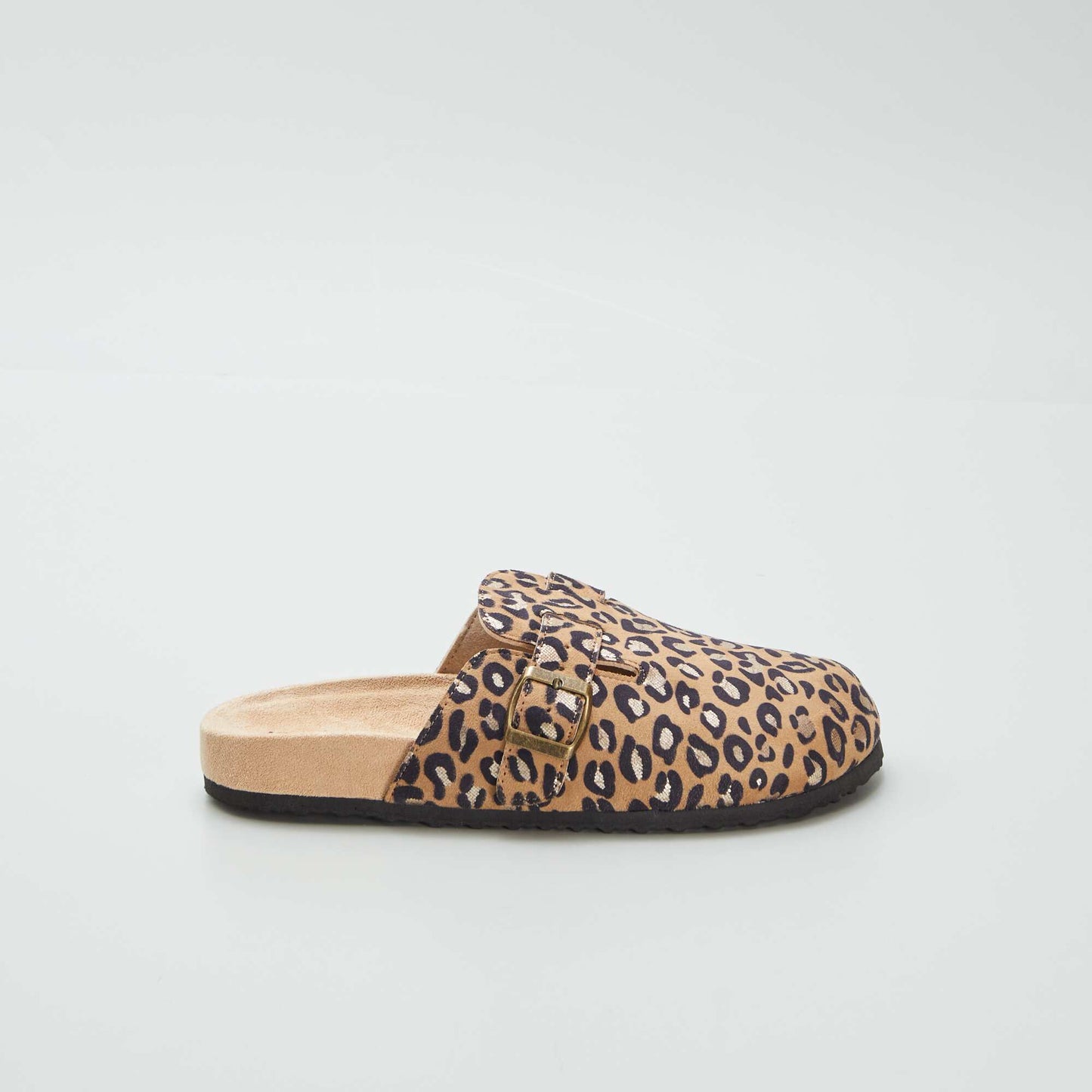 Leopard print suedette clogs BEIGE