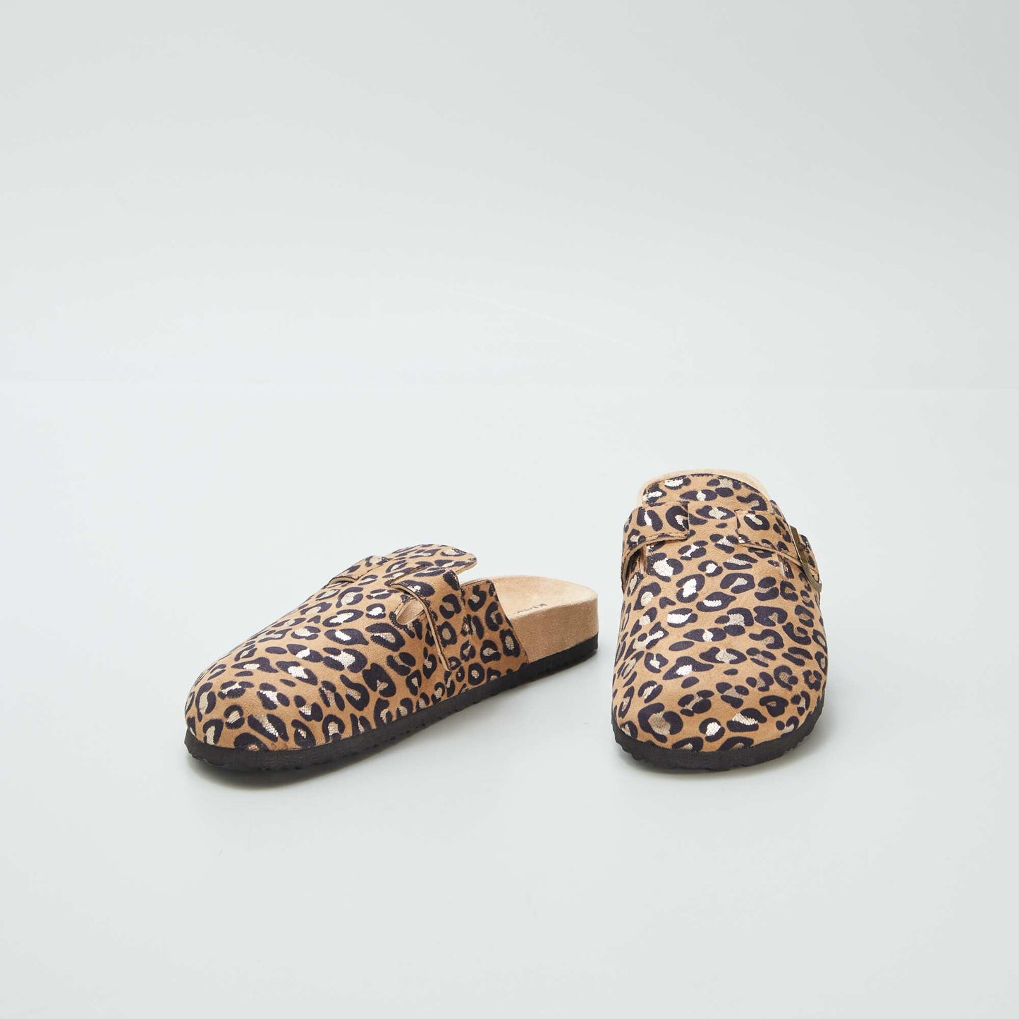 Leopard print suedette clogs BEIGE