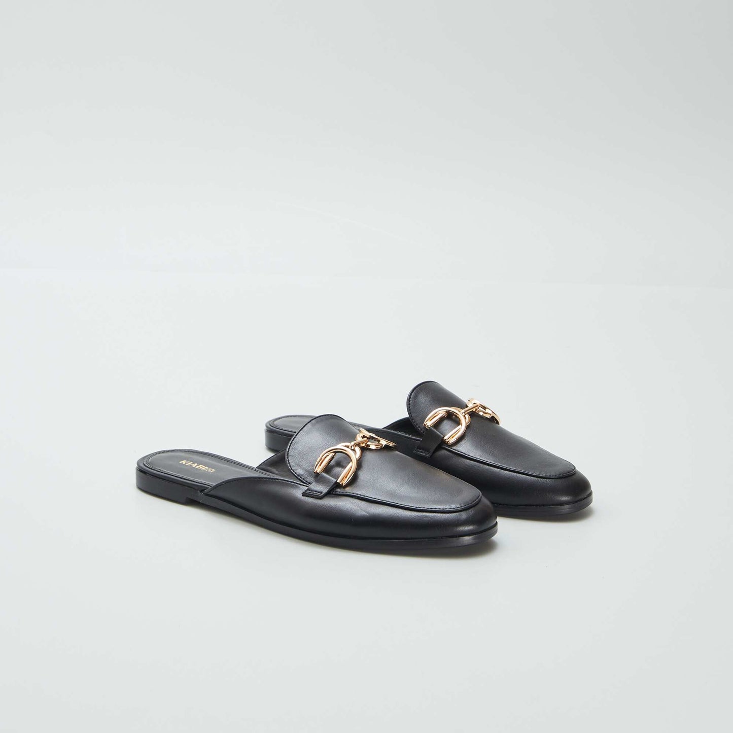 Open loafers with gold-coloured strap BLACK