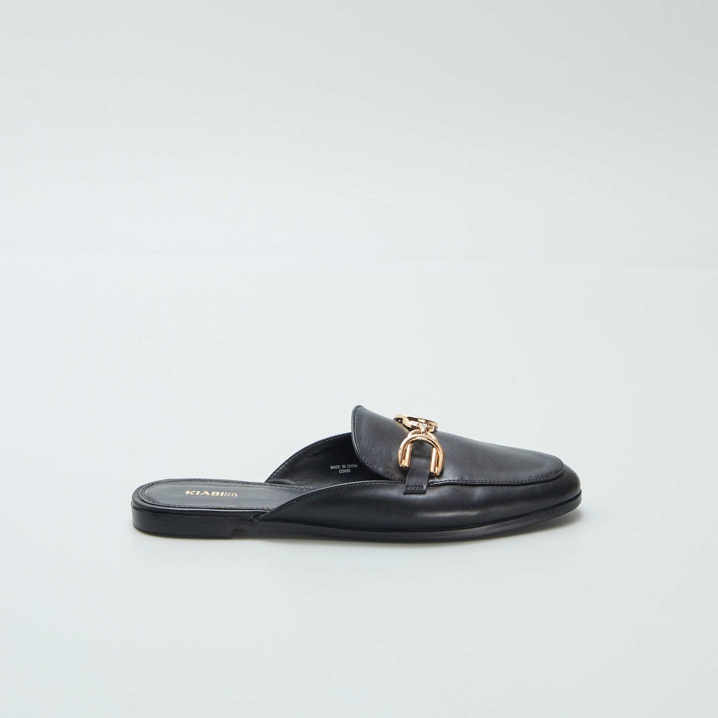 Open loafers with gold-coloured strap BLACK