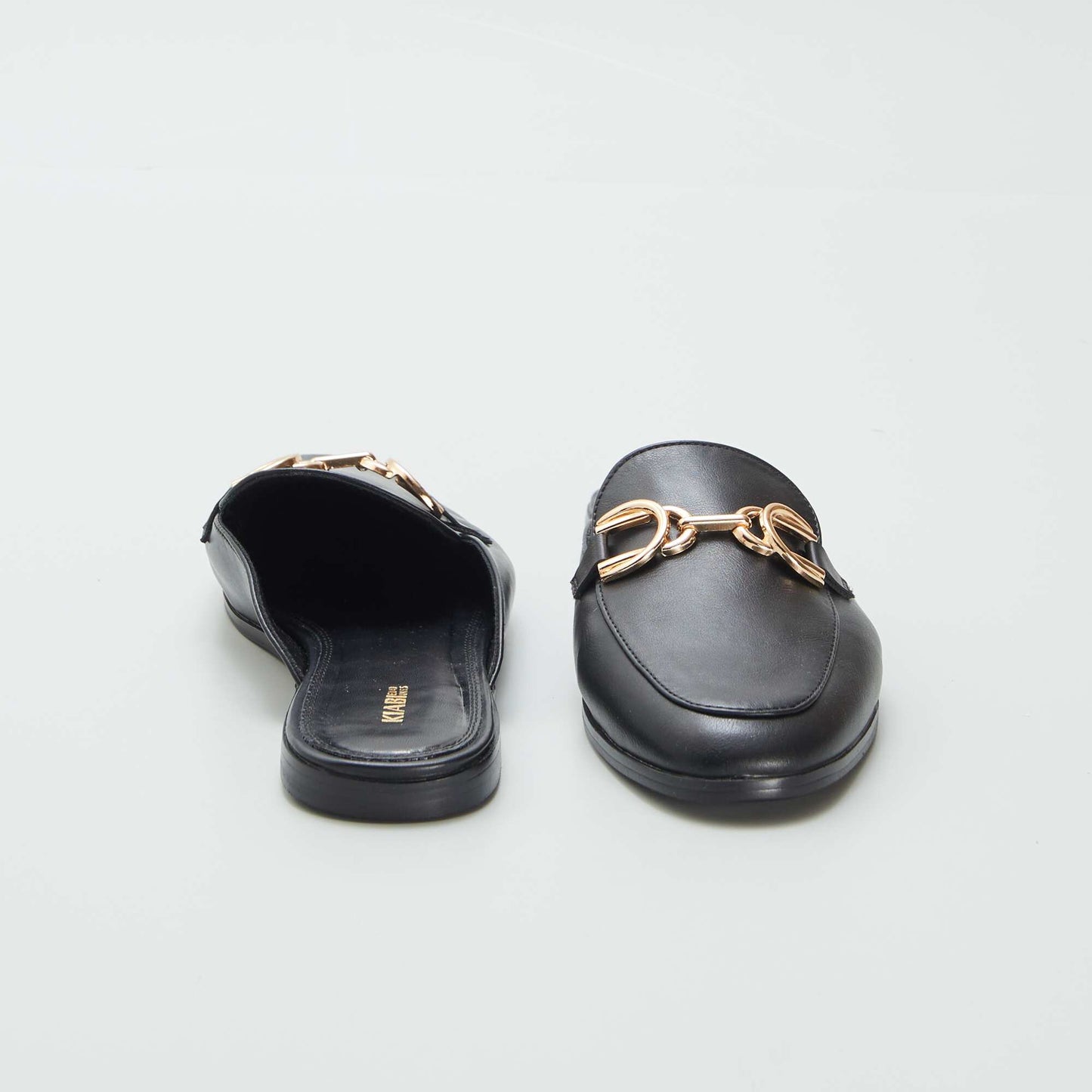 Open loafers with gold-coloured strap BLACK