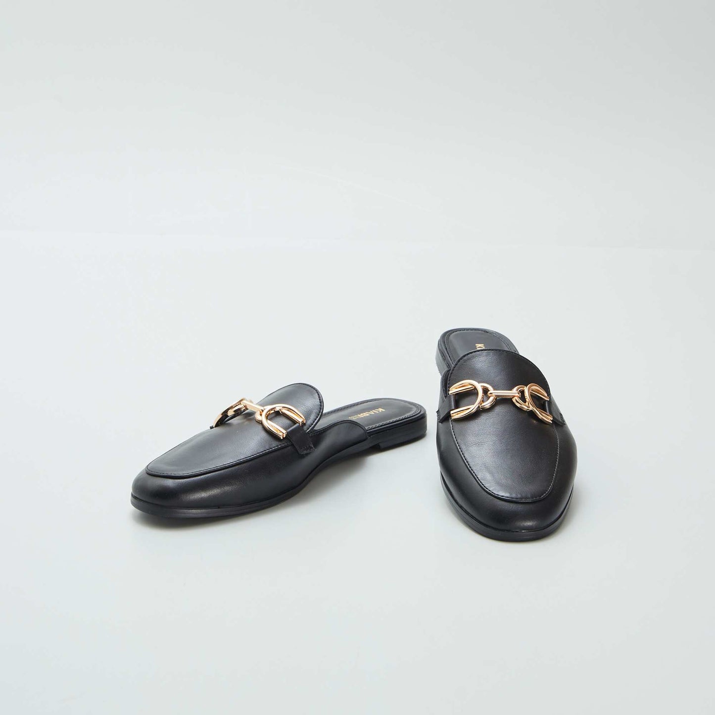 Open loafers with gold-coloured strap BLACK