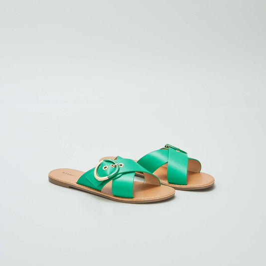 Sandals with crossover straps GREEN