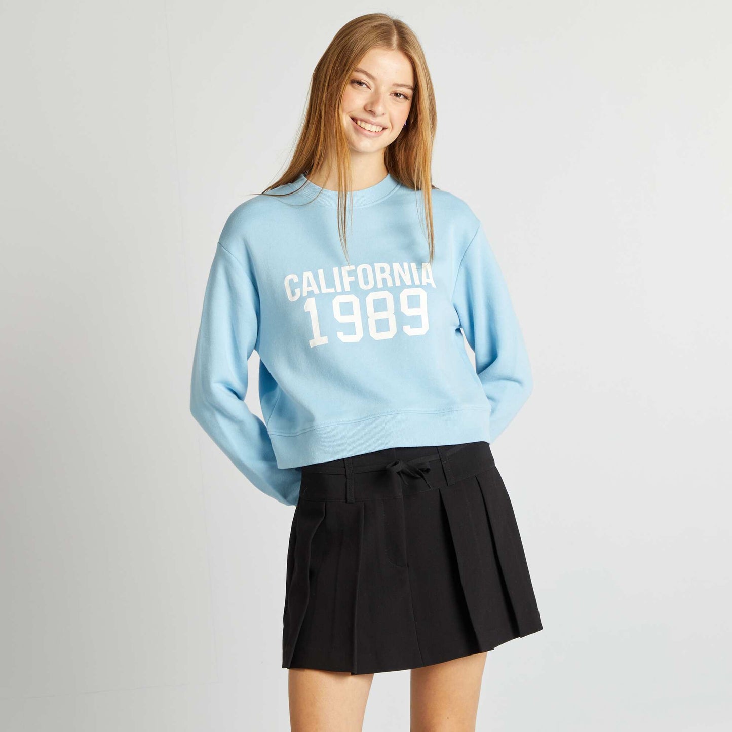 Plain round-neck sweatshirt BLUE