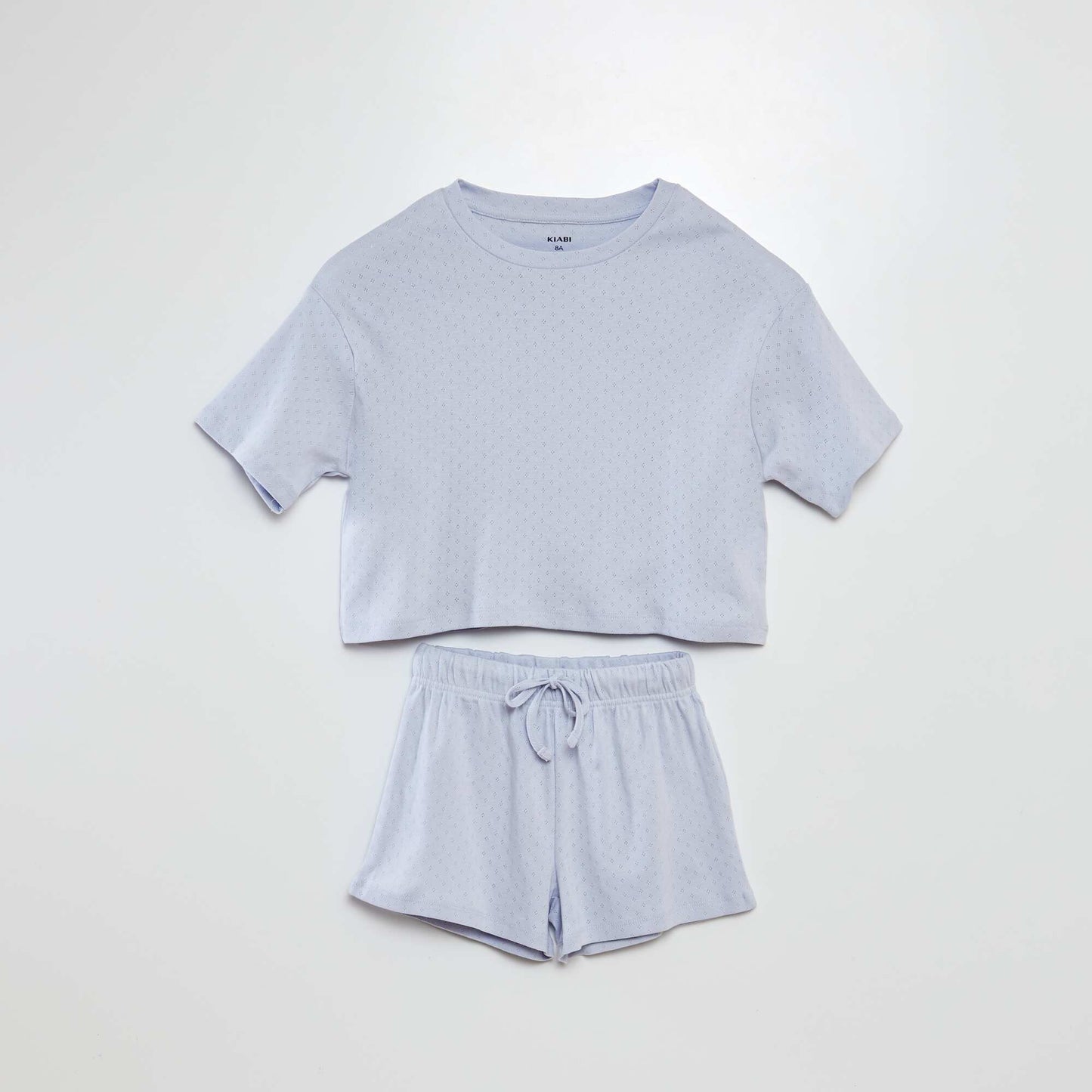 Long pointelle pyjamas with a T-shirt and trousers BLUE