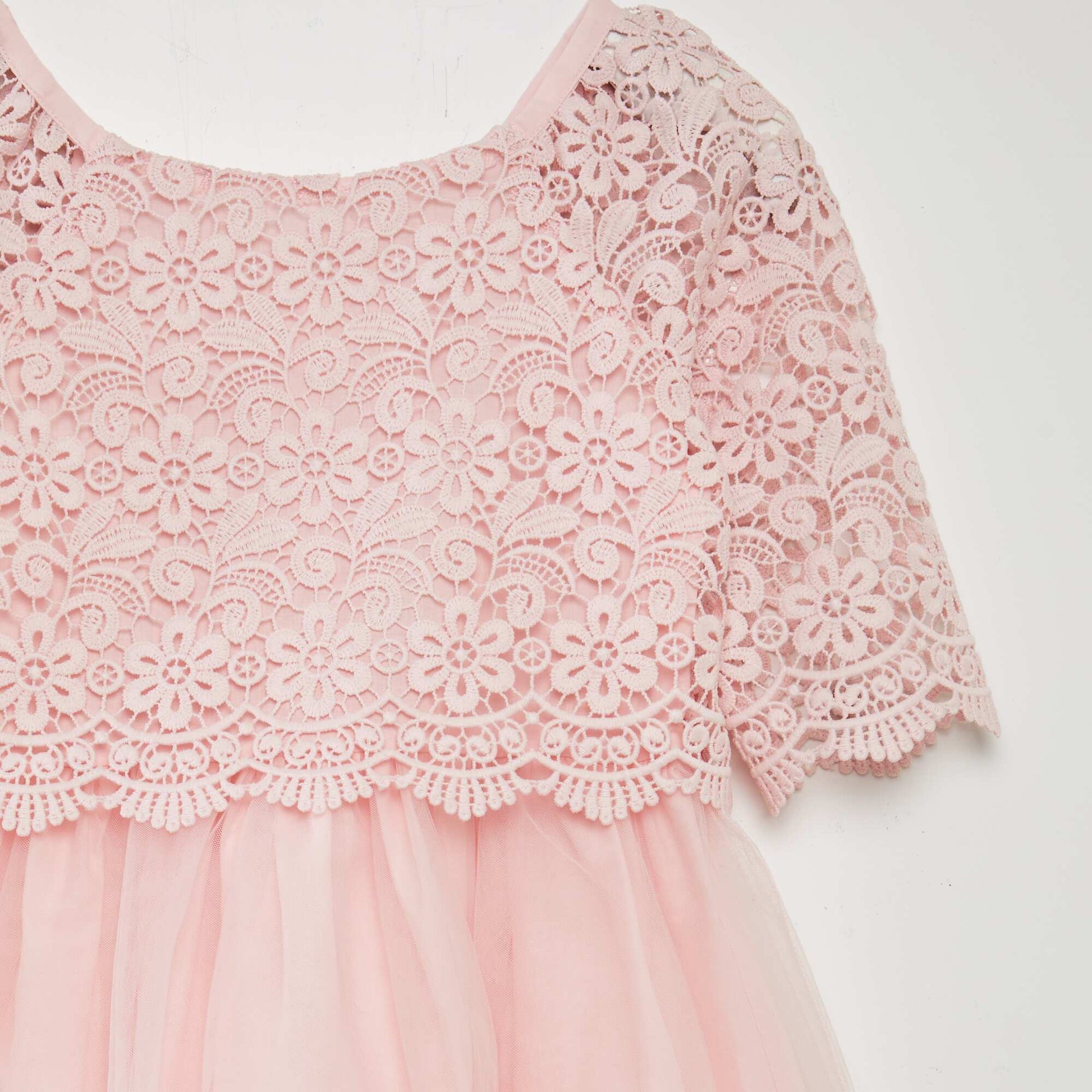 Crochet and tulle party dress PINK