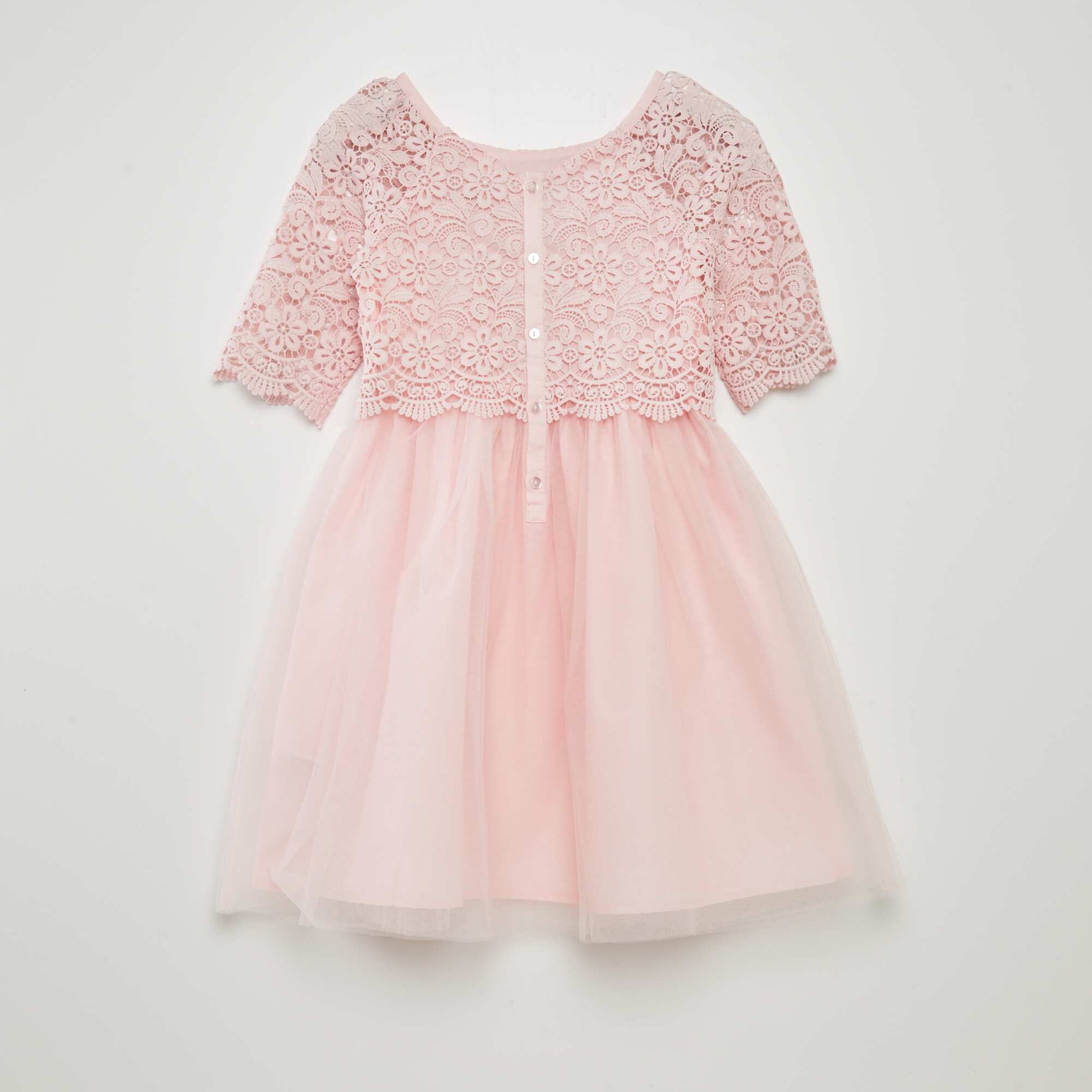 Crochet and tulle party dress PINK