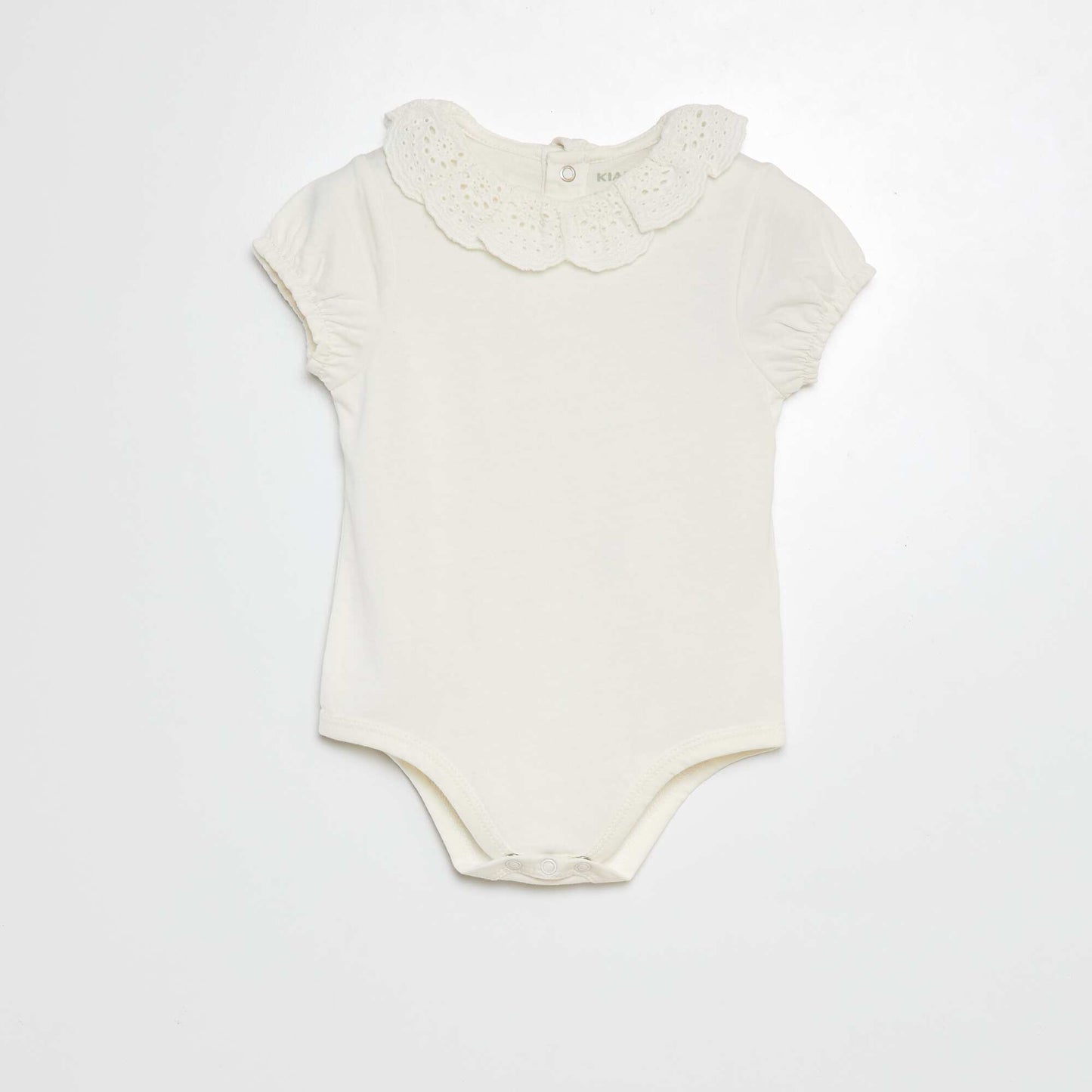 Bodysuit with broderie anglaise collar WHITE