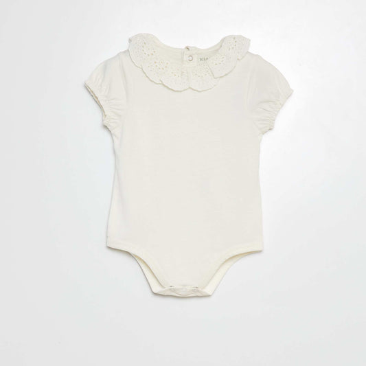 Bodysuit with broderie anglaise collar WHITE