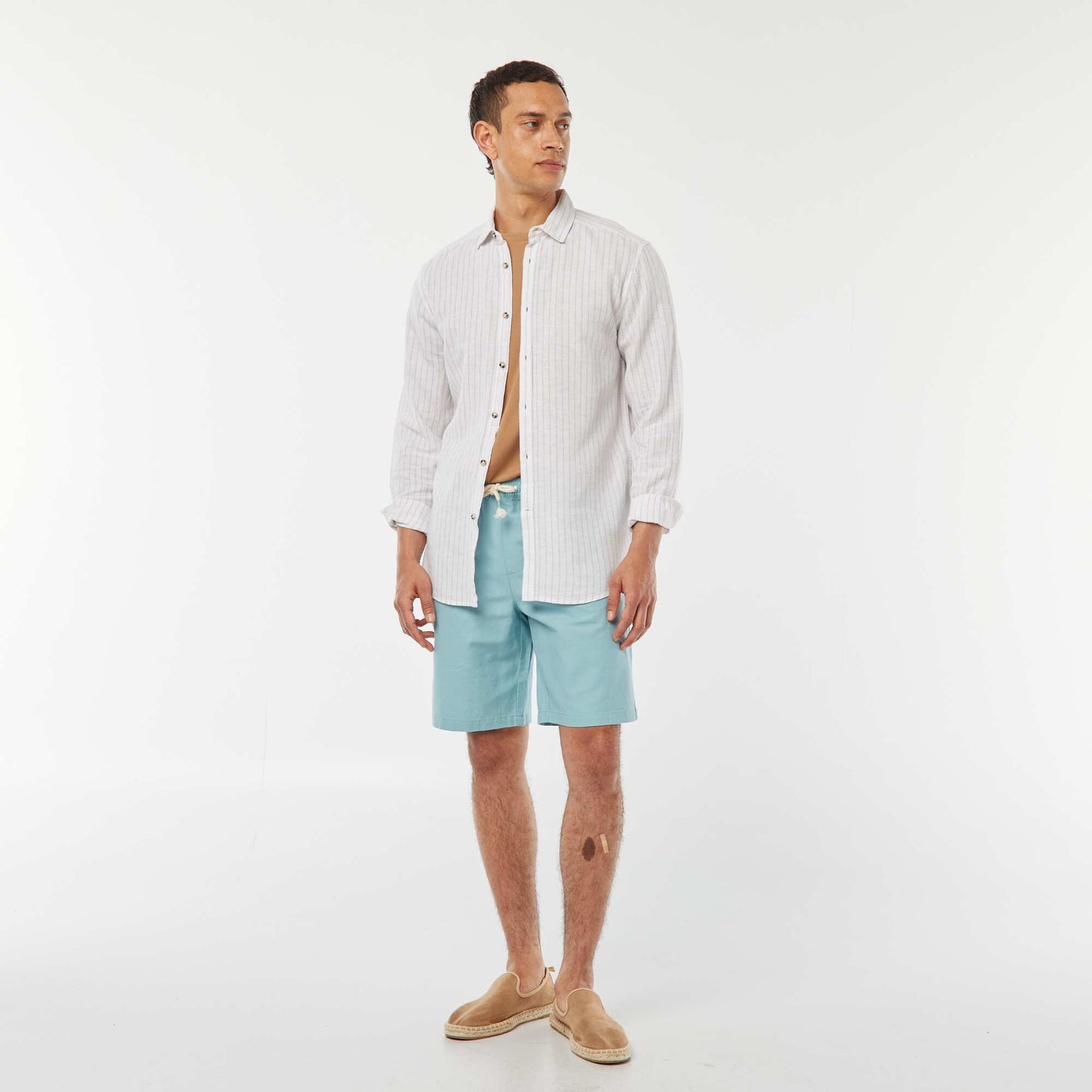 Striped linen-blend shirt BEIGE