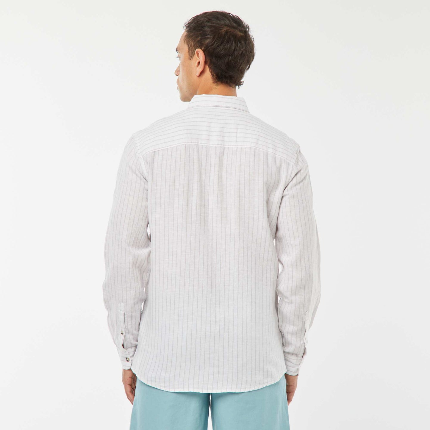 Striped linen-blend shirt BEIGE