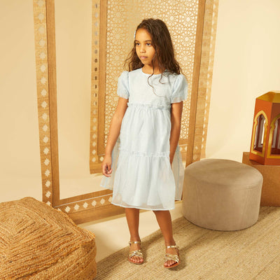 Ruffled tulle party dress BLUE