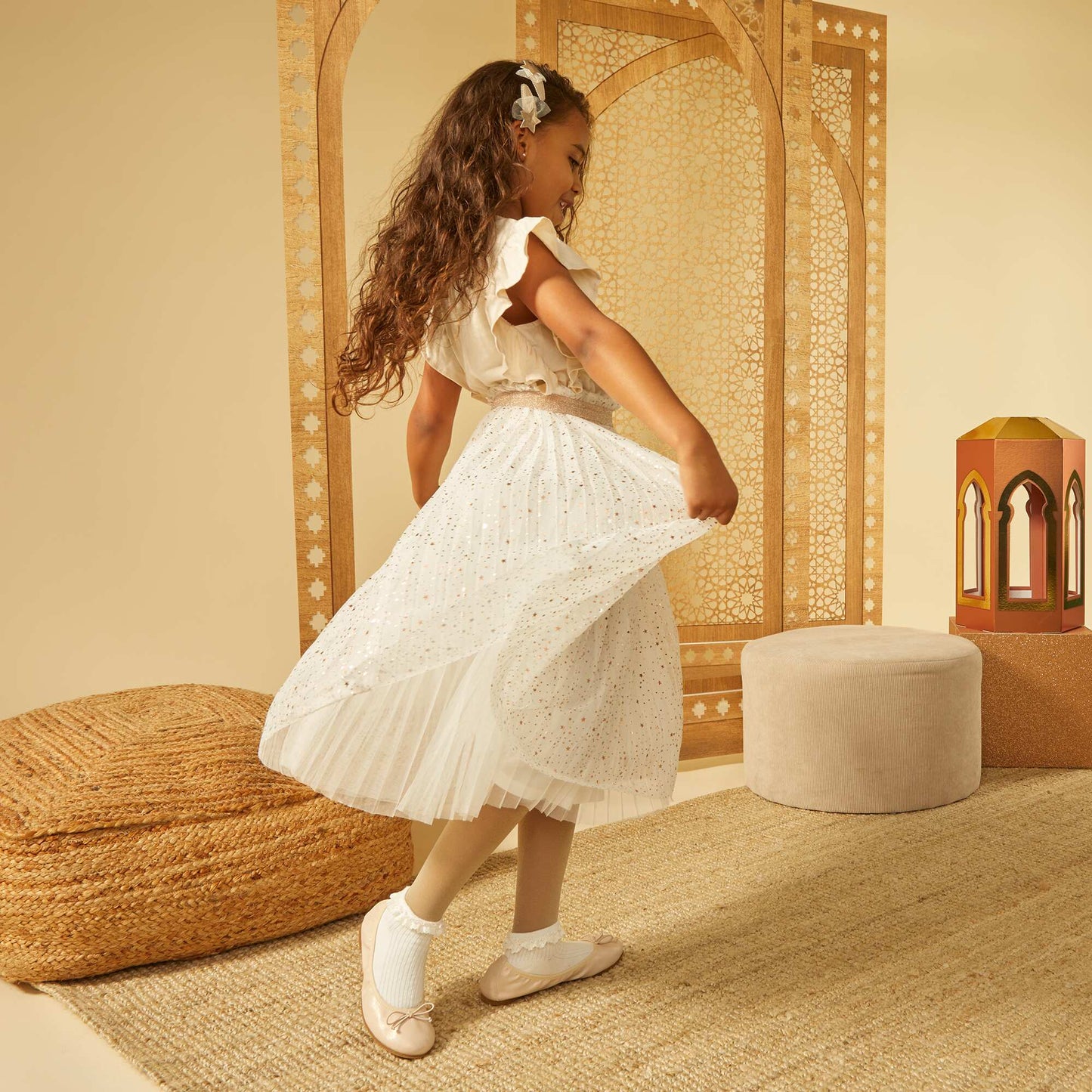 Tulle skirt with stars WHITE