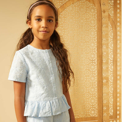 Cotton gauze blouse with dotted Swiss BLUE
