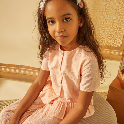 Cotton gauze blouse with dotted Swiss ORANGE