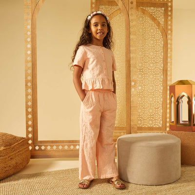 Cotton gauze blouse with dotted Swiss ORANGE