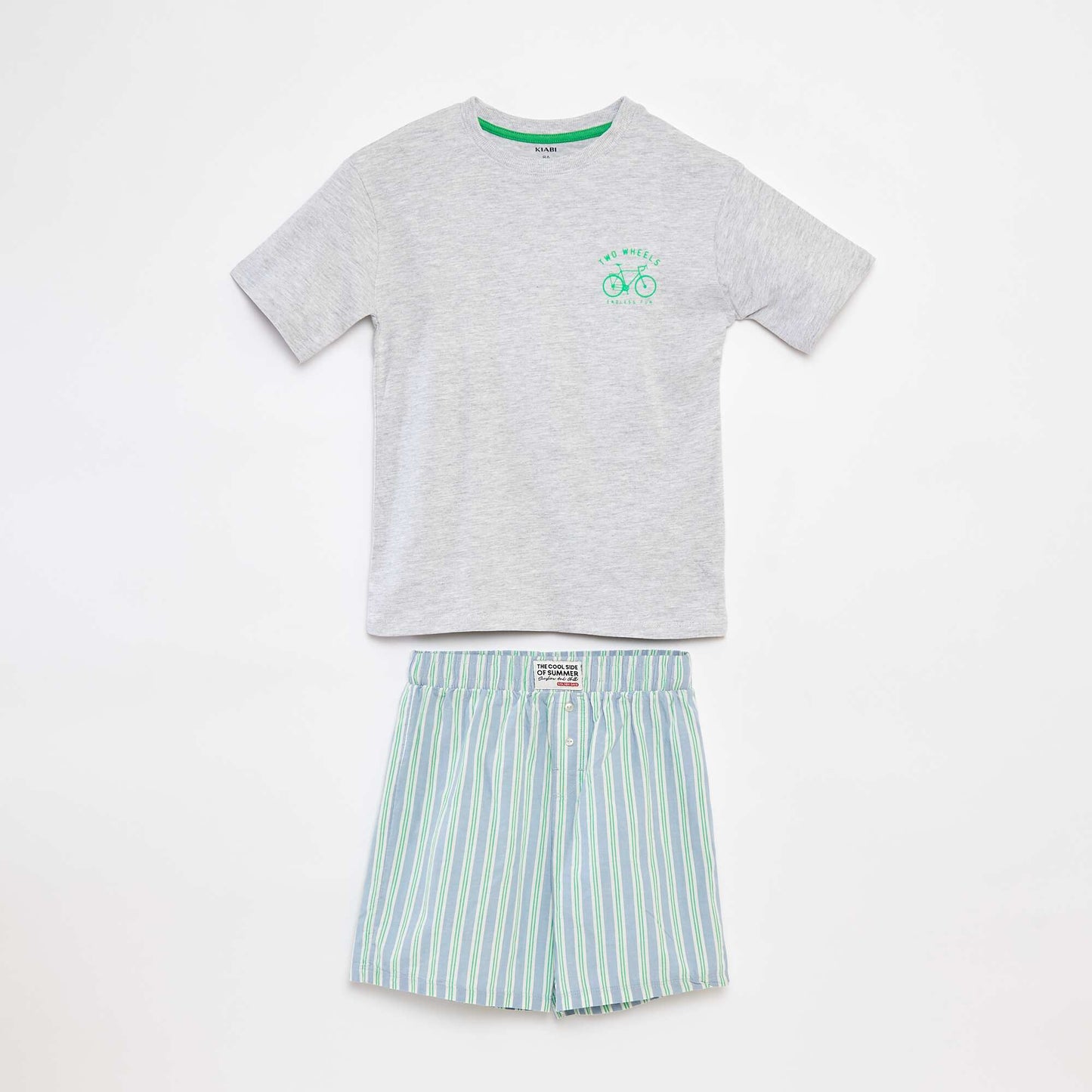 2-piece pyjama set - Striped shorts + T-shirt GREY