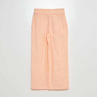 Lightweight trousers with broderie anglaise ORANGE