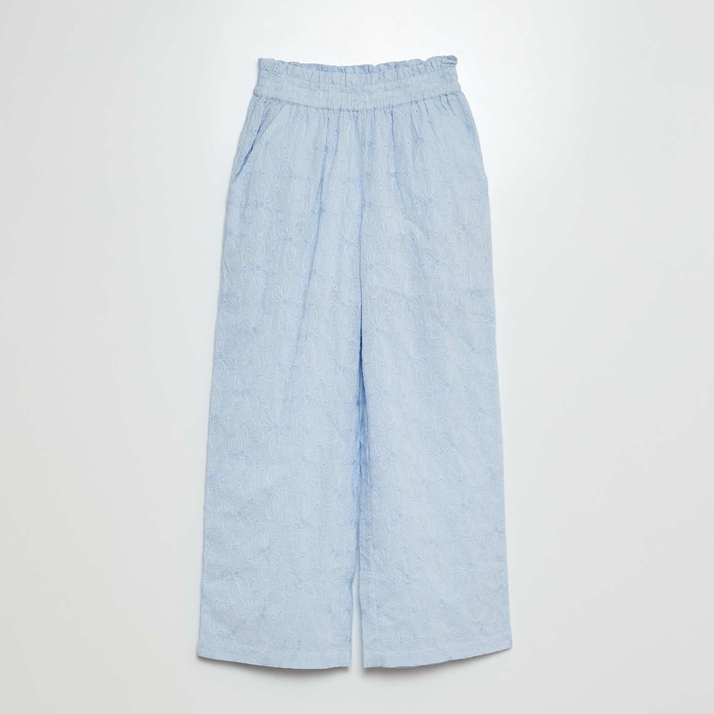 Lightweight trousers with broderie anglaise BLUE